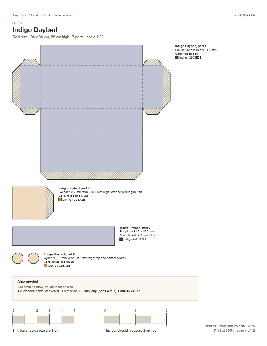 A template page with fold lines and glue tabs