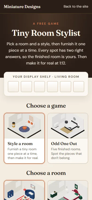 The start page with the display shelf and the game chooser
